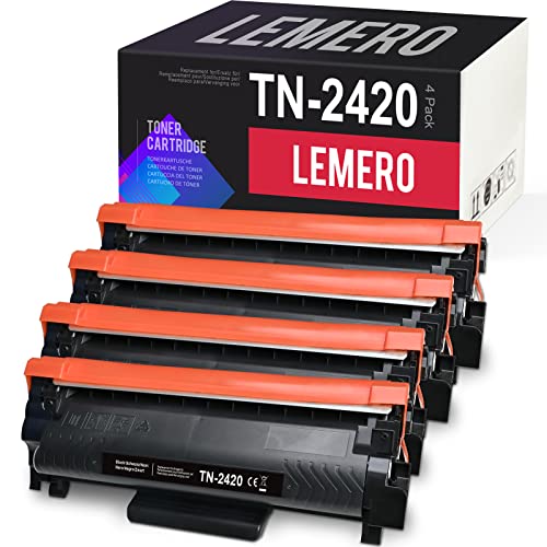 4 LEMERO Compatible Toner pour Brother TN-2420 TN2420 TN2410 [avec Puce] pour HL-L2310D HL-L2350DN HL-L2370DN HL-L2375DW MFC-L2710DN MFC-L2710DW MFC-L2730DW MFC-L2750DW DCP-L2510D DCP-L2530DW Cover