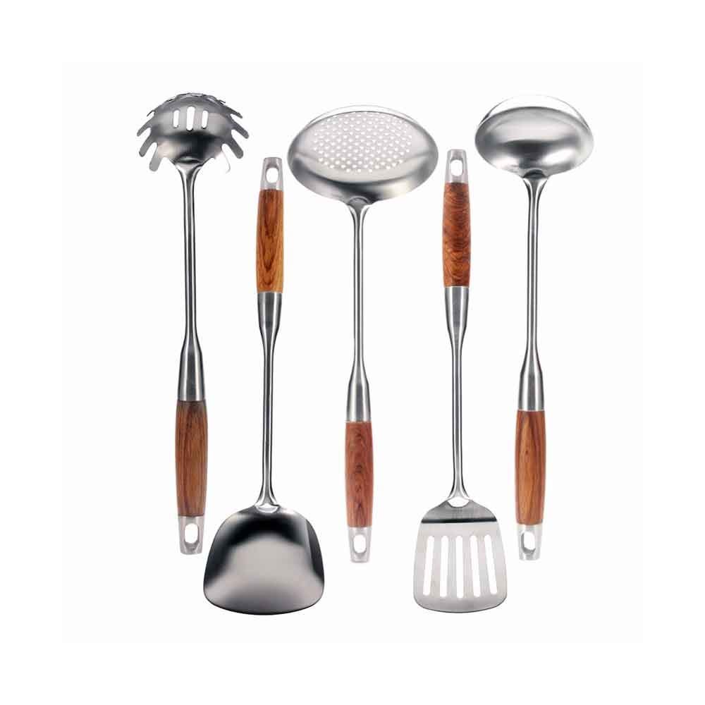 IUokLU Cooking Tools Cookware Cooking Spatula Cooking Utensils Stainless Steel Rosewood Household Full Set of Colander Kitchen Utensils Kitchen Spoon Cooking Shovel Soup Spoon
