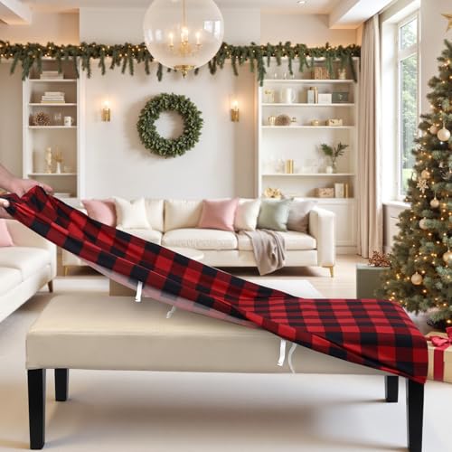 Image of SearchI Christmas Dining Bench Cover, Stretch Washable Long Bench Seat Covers, Rectangle Dining Table Bench Slipover for Dining Room, Living Room, Kitchen(Buffalo Plaid)