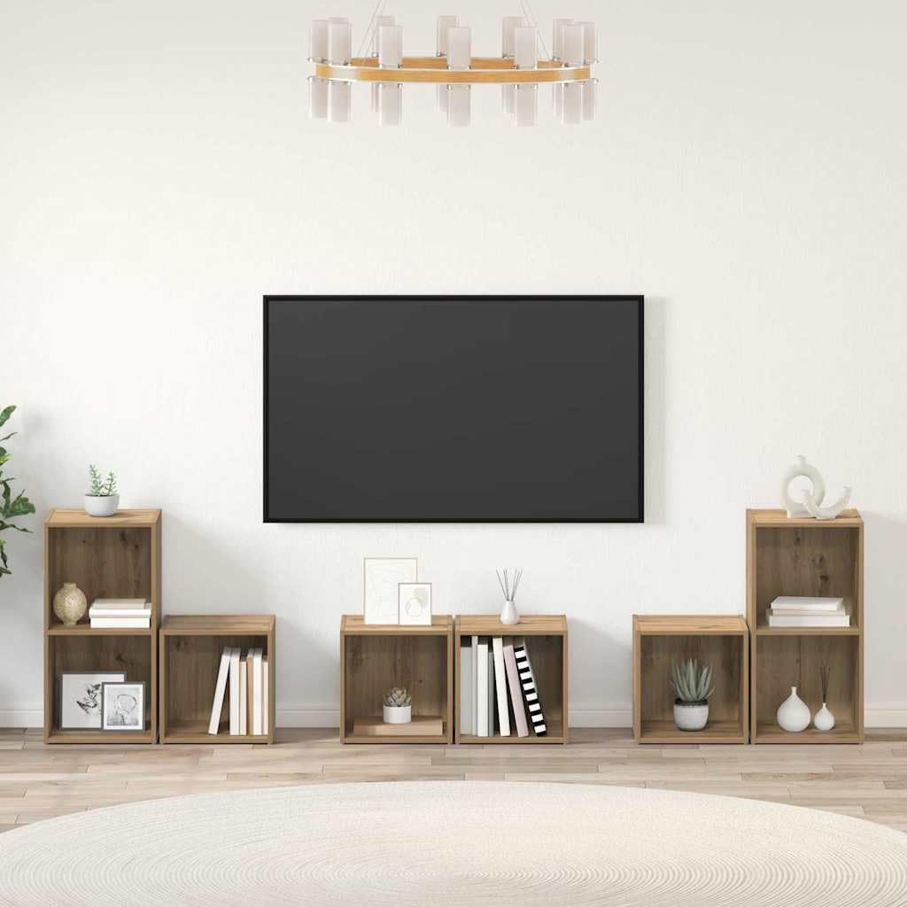 TV-Schrankset Wandmontiert 6-teilig, Artisan-Eiche Holzwerkstoff, Modernes Media-Center für Wohnzimmer, Elegante TV-Konsole mit Stauraum