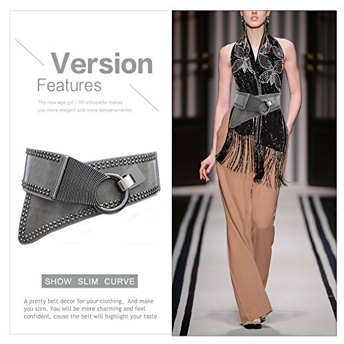 Women's Fashion Vintage Wide Waist Belt Elastic Stretch Cinch Belts With Interlock Buckle, Gray, One Size2