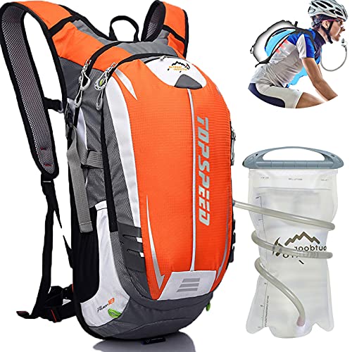 INOXTO Hydration Pack Backpack，18L Hydration Pack Lightweight Water Backpack with 2L Water Bladder Bag Daypack for Hiking Running Cycling Camping Hunting for Women Men Kids (Orange)