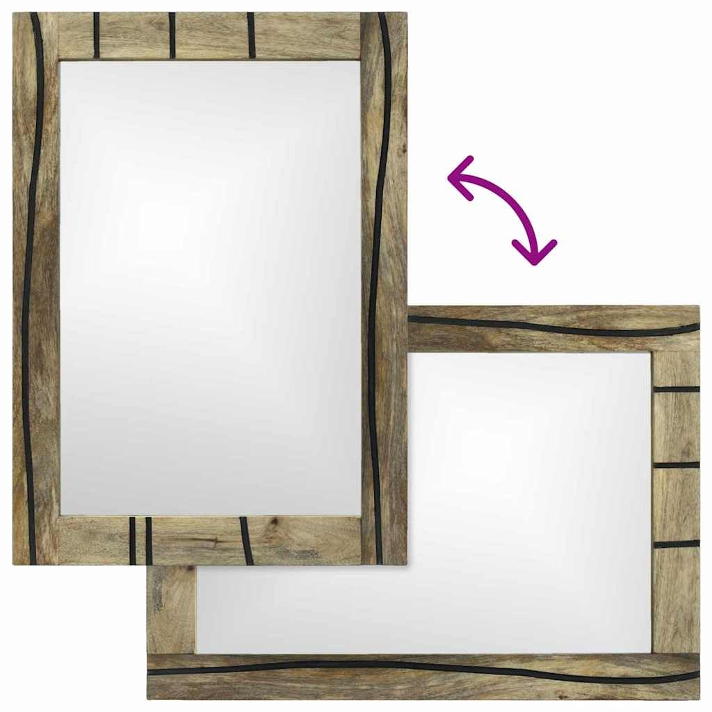 Badezimmer Spiegel rechteckig Natur 50 x 2,5 x 70 cm aus massivem Mangoholz mit klarem Glas für Bad, Flur, Schlafzimmer und Wohnzimmer, ideal zum Schminken und Rasur