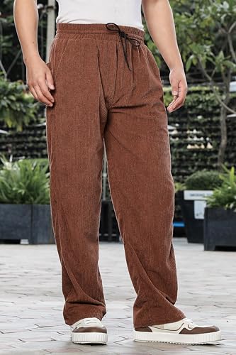 Image of SWADESI STUFF Men's Corduroy Trousers | Mid-Rise Relaxed Fit | Cotton Blend Joggers with Flexi Waistband