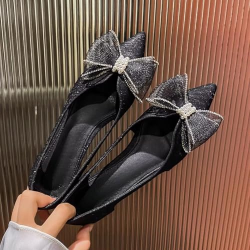 SAILING LU Womens Pearl Bowtie Pointed Toe Ballet Flats Wedding Hollow-Out Bow-Knot Shoes Dressy Slip-on3