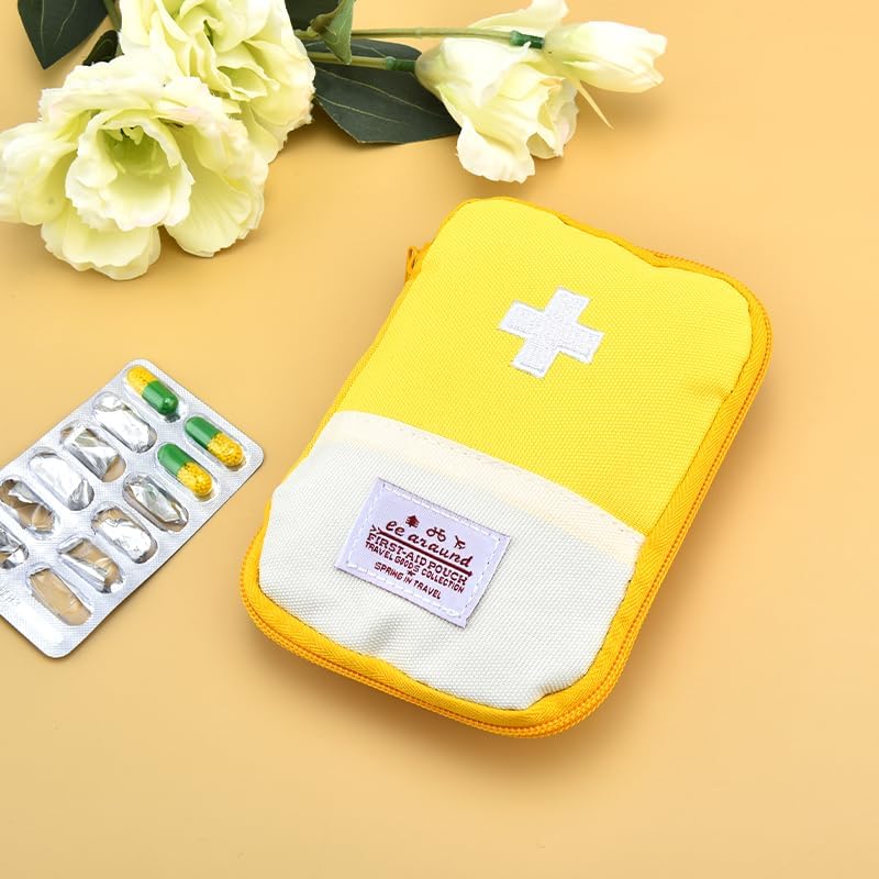 First Aid Bag Medical Case Portable Empty Small Storage Pouch Travel Medical Pouch for Women Men Yellow Medicine Bag for Birthday Christmas Gifts Multifunctional Emergency Medicine Storage Organizer