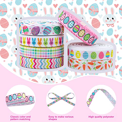 12 Rolls Easter Grosgrain Ribbons Colorful Stripe Plaid Ribbon Egg Bunny Carrot Flower Ribbons Gift Wrapping Ribbon For Spring Easter Decor Diy Craft, 3/8 Inch X 60 Yards #TOP2