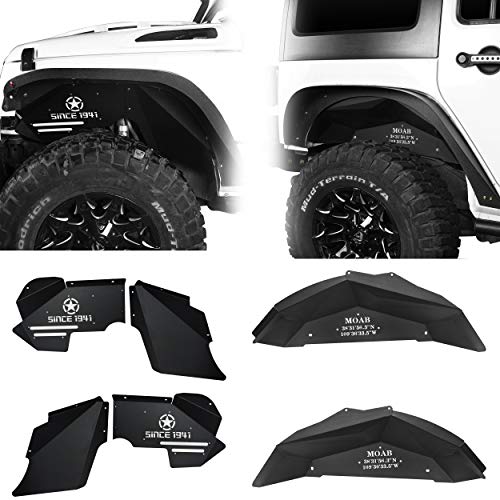 u-Box Jeep Wrangler JK Front and Rear Inner Fender Liners for 2007-2018 JK JKU Unlimited High Strength Steel Design (Black, 4pcs)