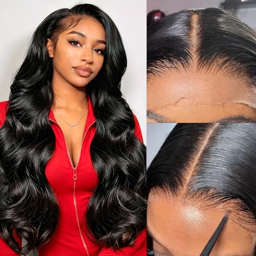 SKINLIKE 5x5 HD Lace Closure Wigs Human Hair 220% Density 24 Inch Body Wave Glueless Wigs Human Hair With Drawstring Pre Plucked 17A Real 0.1mm Ultra-Thin Swiss HD Lace Front Easy to Wear Lifespan 3X