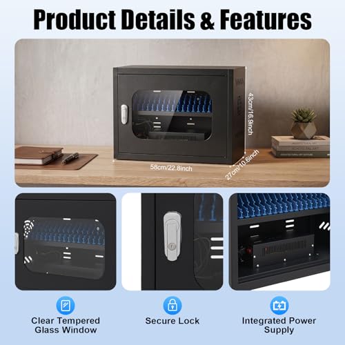 Image of 20-Device Charging Station, Charging Cabinet for Cellphones & Tablet Computers, Rechargeable Cellphone Locker Storage Charging Station, Locking Laptop Storage Box with Cable Management