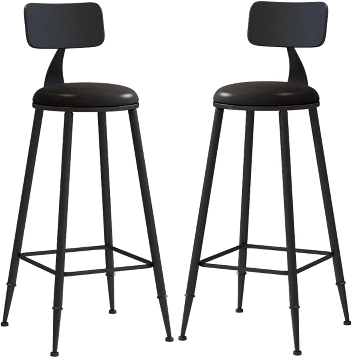 GRDDBZA Modern Bar Stools Set Counter Height Dining Chairs Bar Stool 2 Piece Set Counter High Stool with Backrest Footrest Bar Stool PU Cushion Stool(Black,65cm)