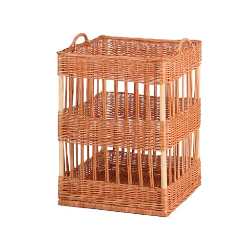 e-wicker24 Présentoir à pain debout, huche à pain en osier naturel, corbeille baguette en osier, panier de service (45x45 H60/60)