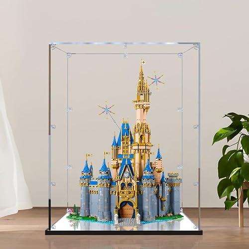 2cm Walnut Wood Grain Display Box Coffee Black high-end countertop Display Box Suitable for Lego 43222 Cinderella Disney Castle, 3mm Thick Transparent Display Cabinet (Black+Mirror+3MM)