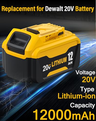 Image of 4Pack 12.0Ah Battery Replacement for Dewalt 20V MAX Battery DCB205 DCB208 DCB210 Compatible with Dewalt 20 Volt Lithium-Ion Batteries Cordless Power Tools