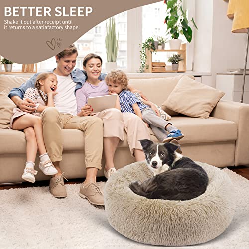 BVAGSS Hundebett Rund Katzenbett Flauschig Donut Kuscheliges Hundekissen Waschbar Ultra Weicher Plüsch Haustierbett für Kleine, Mittelgroße und Große Hunde, Katzen XH034 (Diameter:50 cm, Light Brown)