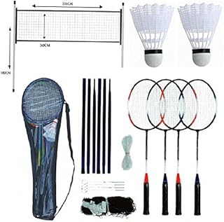 Unibos 4 Player Badminton Set With Racket Poles & Net Shuttlecock Outdoor Garden Family Game Sport With Carry Bag