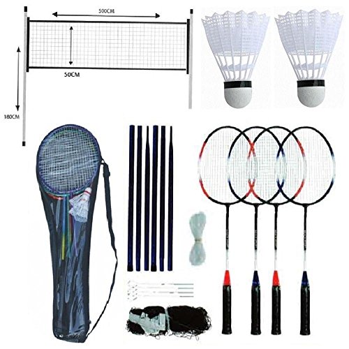 Unibos 4 Player Badminton Set With Racket Poles & Net Shuttlecock Outdoor Garden Family Game Sport...