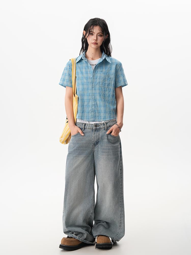 Chemise Femme à Carreaux Vintage, Manches Courtes, Slim
