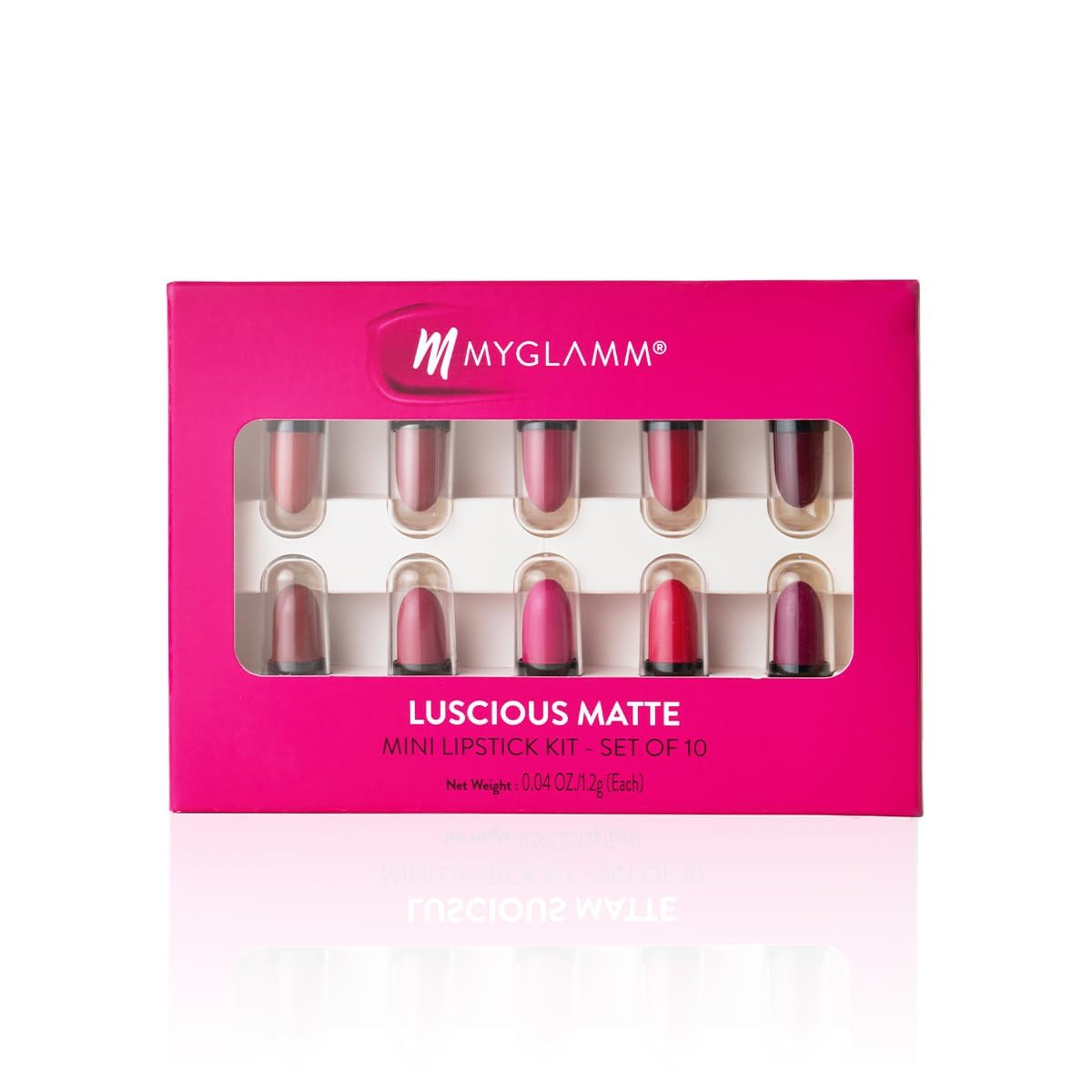 MyGlammLuscious Matte Mini Lipstick Kit - Set of 10 | Nude & Bold Lipstick Combo For Women | Long Lasting, Creamy, Moisturising & Pigmented Mini Lipsticks (1.2g x 10)