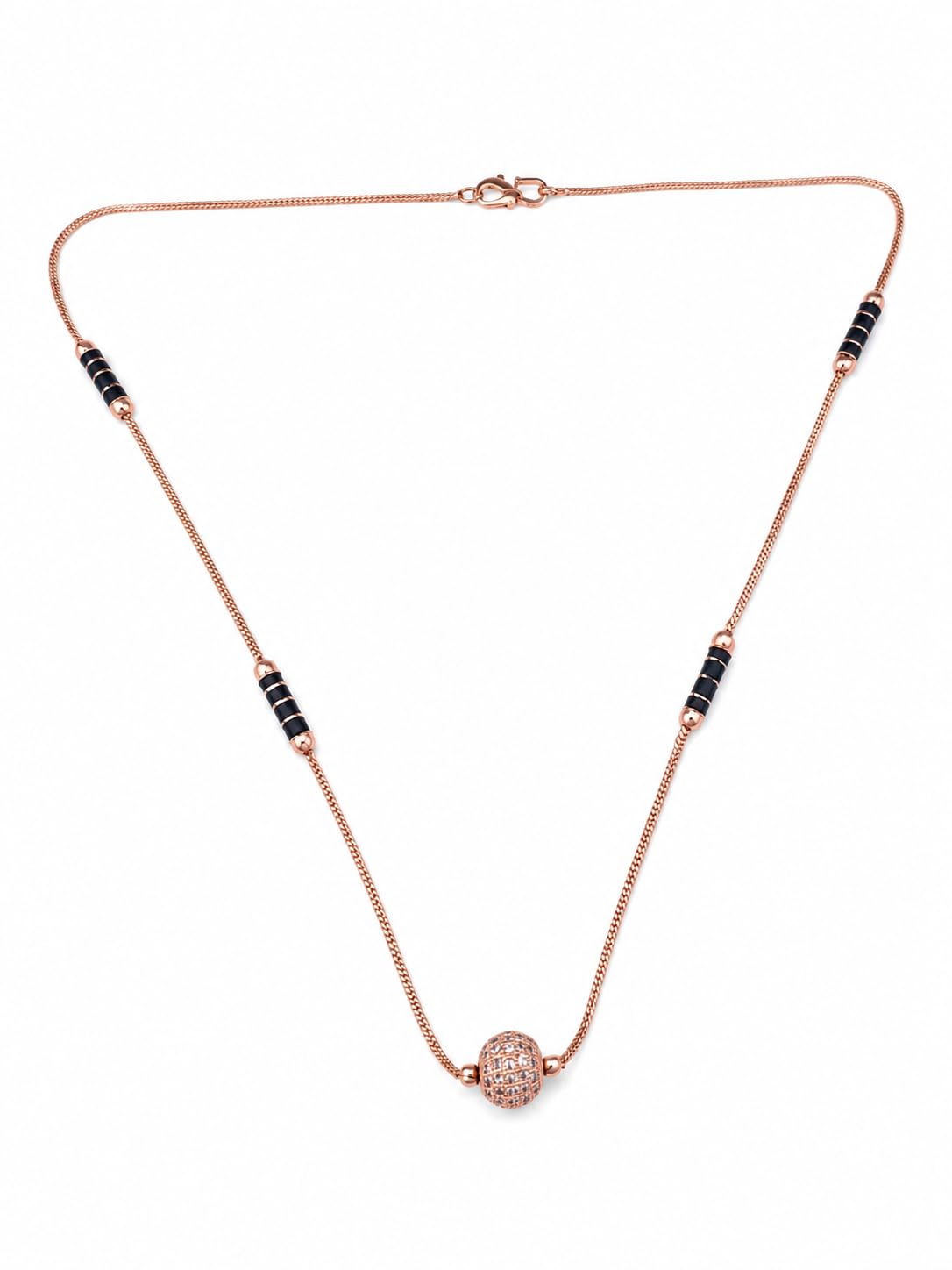 Mangalsutra for Women Design | Rose Gold Plated Black Beads Mangalsutra Chain | Stylish Daily Wear Short Mangalsutra Pendant | Trendy Fashion Jewellery Gift for Women & Girls-image-45