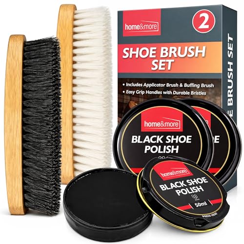 SOL 3pk Black Shoe Polish Kit - 150ml Total - Shoe Polishing Kit for Leather Boots With 2 Brushes - 3pk x 50ml