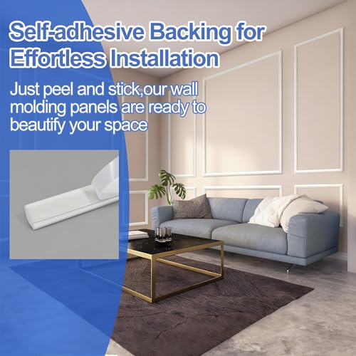Image of RELIANCER Peel and Stick Wall Molding Kit,34PCS Pre-Cut Door Molding Panels,3D Moulding Wainscoting Panel,Self Adhesive Walls Moulding Trim,Wall Modular Frames for Interior Walls Decor Home Bedroom