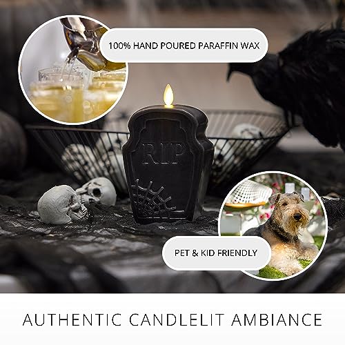 Image of Luminara Black Flameless Candle RIP Tombstone Figural (2 inch x 5.5 inch) Moving Flame Battery Operated LED Candle Lights Halloween Decoration