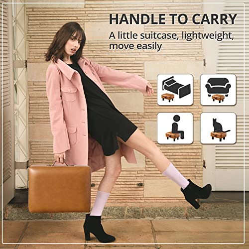 Lue Bona Small Foot Stool With Handle, Whisky Brown Pu Leather Short Rest Rectangle Storage Foot Stools Ottoman With Plastic Legs, Padded Small Step Stool For Living Room, Office thumb #2