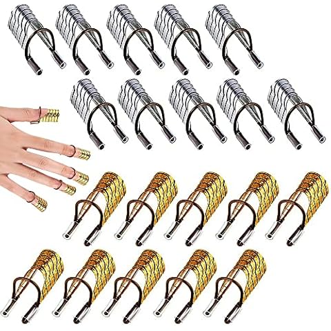 Reusable Aluminum Nail Tools, 20 Pieces Nail Art Forms Guide, Nail Art Extension Forms Guide Protector, Nail Tips DIY Tools, for Nail Art Manicure Accessory Nail Salon Home Supply, Gold Silver Color Cover