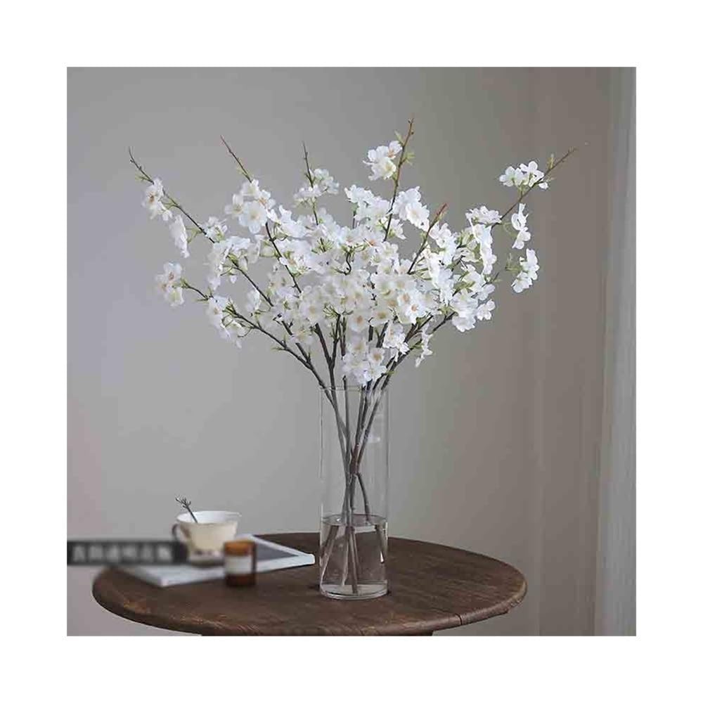Bx9rE7tK3g Faux Flowers with Vase Simulation Cherry Blossom Living Room Fake Flower Decorative Arrangement Transparent Vase Indoor Artificial Flowers