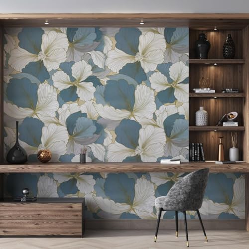 Image of Blue & White Floral Wallpaper for Walls | Peel and Stick Self Adhesive Wall Sticker | Waterproof PVC Vinyl Decorative Wall Decor for Home, Living Room, Bedroom & Office (45x300 cm)