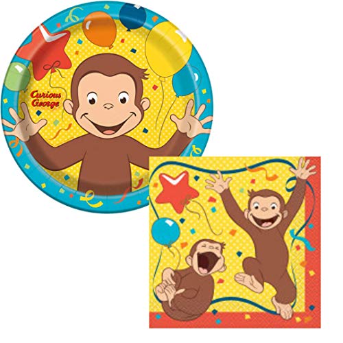 Curious George Birthday Party Supplies Set Large Plates & Napkins Tableware Kit for 16