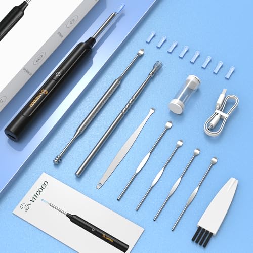 Ohrenschmalz Entferner Otoskop, VITCOCO WiFi Ohrenreiniger Kamera 5MP HD Ohr Kamera IP67 wasserdicht Ohrenspiegel 3.5mm Linse Ohr Endoskop mit 6 LEDs für iPhone, iPad und Android-Smartphones(Schwarz)