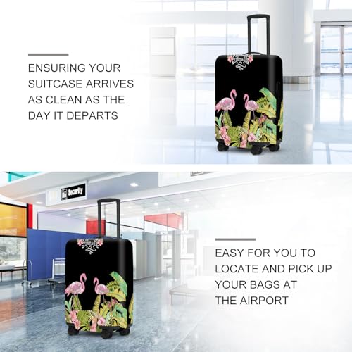 Image of Tropical Flamingo Luggage Cover, Washable Suitcase Protector with Palm Leaves Print Anti-scratch Durable for 24 inch,26 inch Bag