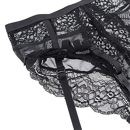 Women's Sexy Lingerie Set Lace Push Up Bra Panty Underwear Sleepwear High Waist Babydoll With Bra And Panty Garter Belts (Black,75A) #TOP4