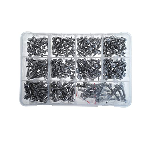 Hex Washer Head Self Drilling Wood Screws Threaded Driller Sheet Self Tapping Metal Bolt Fastener Hardware Assortment Kit Set 295Pcs Stainless Steel,(#8#10#14) #TOP3