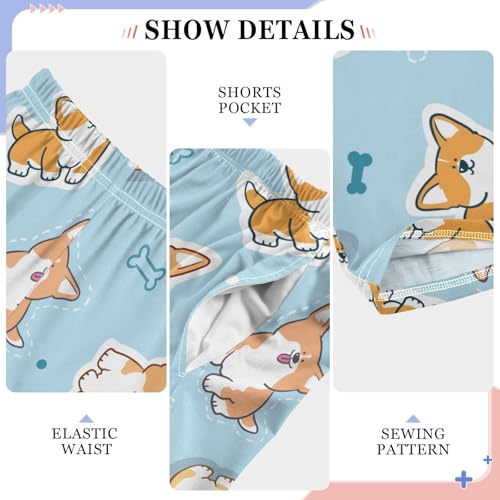 Boys' Pants Blue Corgi Dogs with Bone Long Bottoms Jogger Pants Elastic Waist Trousers with Pockets S-XL4