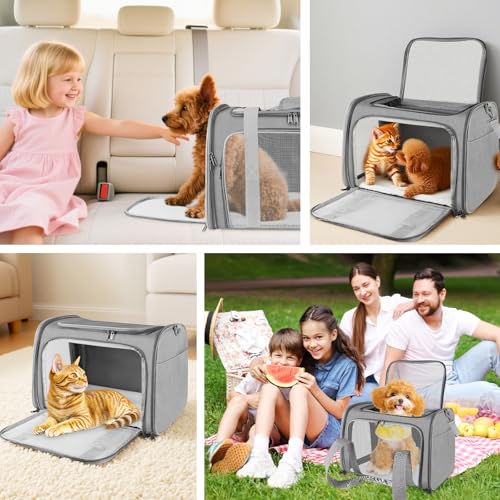 Transporttasche Katze und Hund, 45x30x30 cm Transportbox Katze, Katzentransporttasche Faltbar und Atmungsaktiv, Autoreise Transportbox für Katze und Mittelgroße Hund