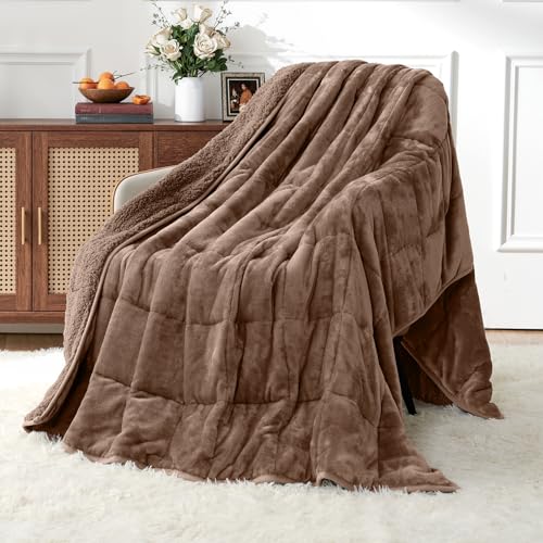 Image of Uttermara Weighted Blankets for Adults Full Size, 12lbs 48x72 inches Blanket with Soft Warm Plush Sherpa Fleece, Washable Thick Heavy Throw for Sleeping and Calming, Brown