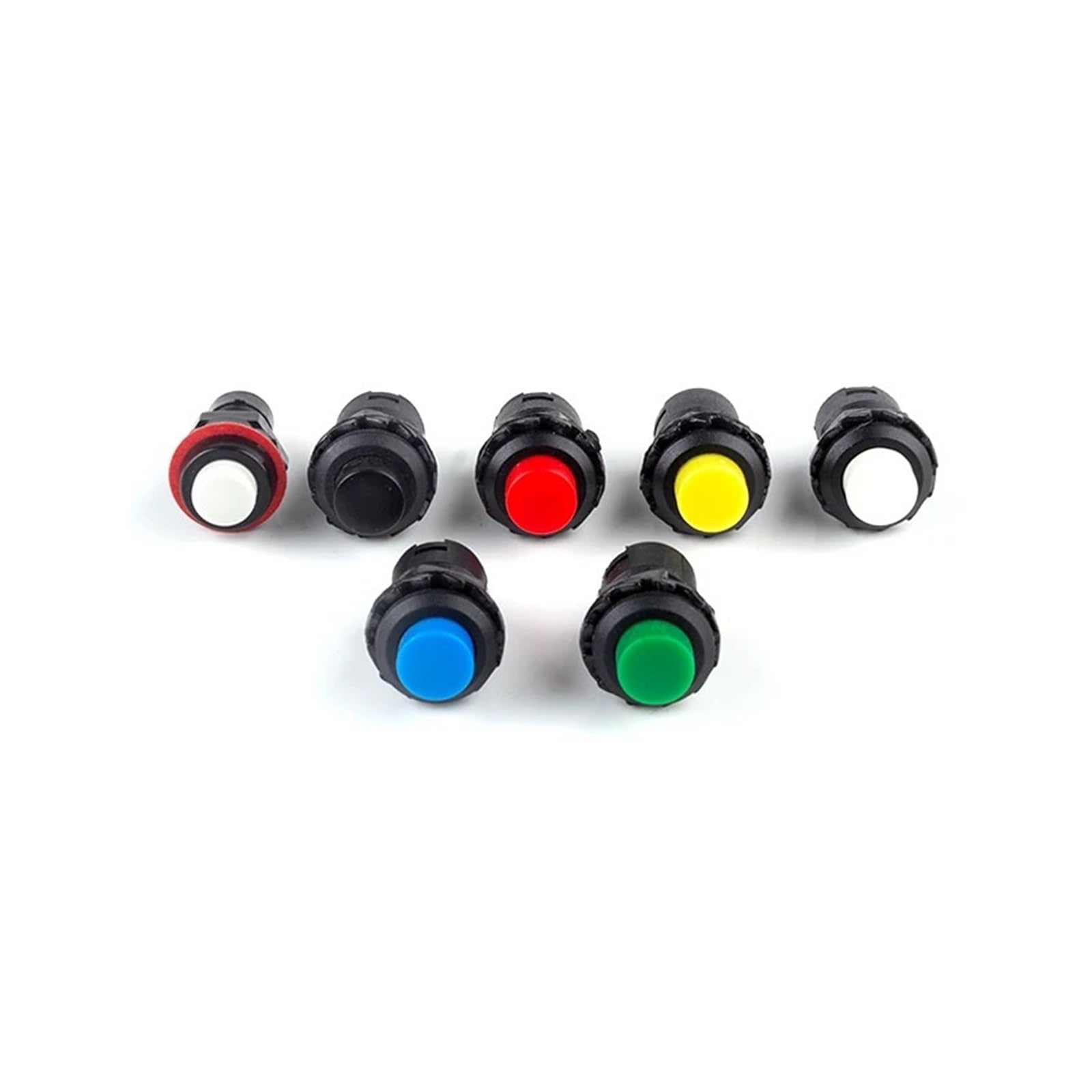 POWTAXBJGD 10pcs 12mm Push Button Switches 3A /125VAC Self-Locking/Latching Self-Reset/Momentary Red Green Blue Yellow White Black(Red,Latching)