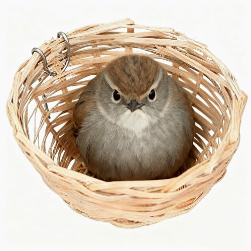 Nid d'oiseau en bambou fait à la main pour petits perroquets, canaris, calopsittes – Fournitures d'oiseaux robustes avec crochet