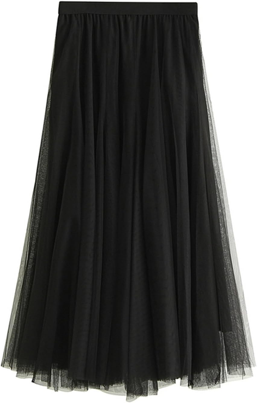 GOLDSTITCH Tulle Skirts for Women Long Fairy Skirt Tutu A-Line Mesh Layered High Elastic Waist Skirts
