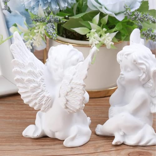 Image of Saugat Traders Angel Wings Statue for Home Decor - White Polyresin with Marble Finish Showpiece Decoration - Good Luck Gift