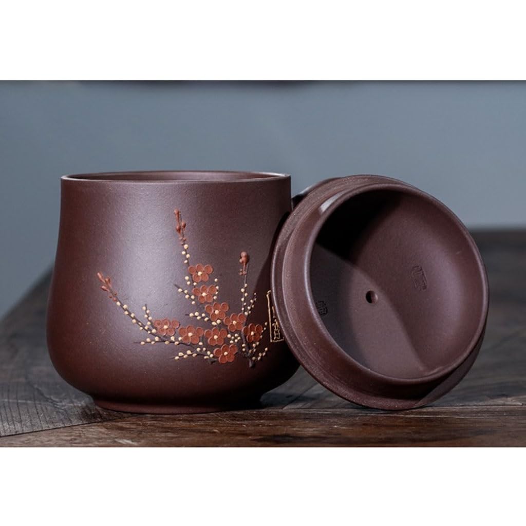 Filiżanki Matcha chiński czajniczek 360 ml fioletowy piaskowy garnek ręcznie robiony kwiat śliwy z pokrywką do parzenia herbaty domowy kubek na wodę kubek biurowy zestaw do herbaty kubek do zaparzania