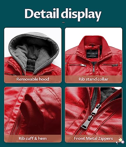Image of Boy's Faux Leather Jacket Windproof Warm Winter Coat Kids Bomber Outerwear Waterproof PU Motorcycle Jacket