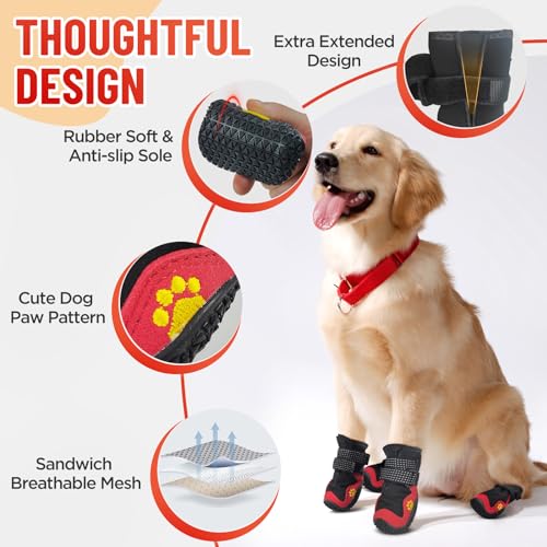 4 peças de botas antiderrapantes para cães grandes, sapatos impermeáveis para cães e protetores de p