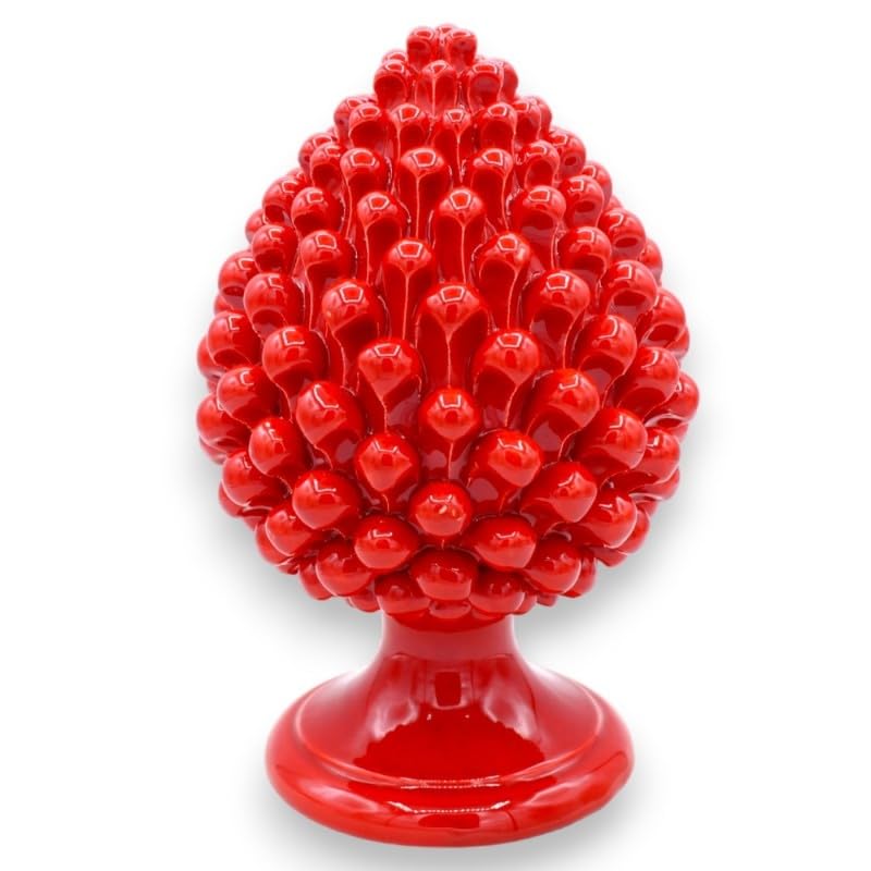 SICILIA BEDDA CAPACI Piña de Pino de cerámica siciliana Caltagirone h Aprox. (1 Pieza) Un Solo Color con Varias Opciones de Color - Rojo