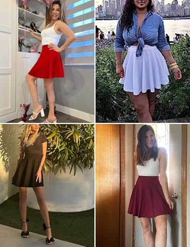Slowcolin Women'S Basic Skater Skirt A-Line Flared Plain Skirts Stretchy Versatile Casual Mini Skirt thumb #3