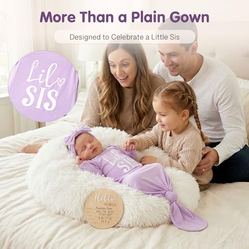 Image of Little Baby Sister Newborn Girl Outfit, Cute Knotted Gown 0-3 Month Soft Infant Going Home Sleepers