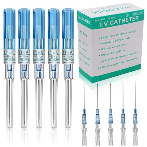 22G Catheter Piercing Needles 50Pcs IV Catheter Needles 22 Gauge Ear Nose Piercing Needles Stainless Steel Hollow Needles for Ear Nose Lip Tongue Belly Cartilage Piercing Kit Piercing Tools